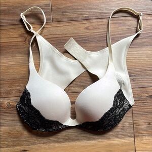 Victoria's Secret Cream and Black Lace Bra with Underwire Support